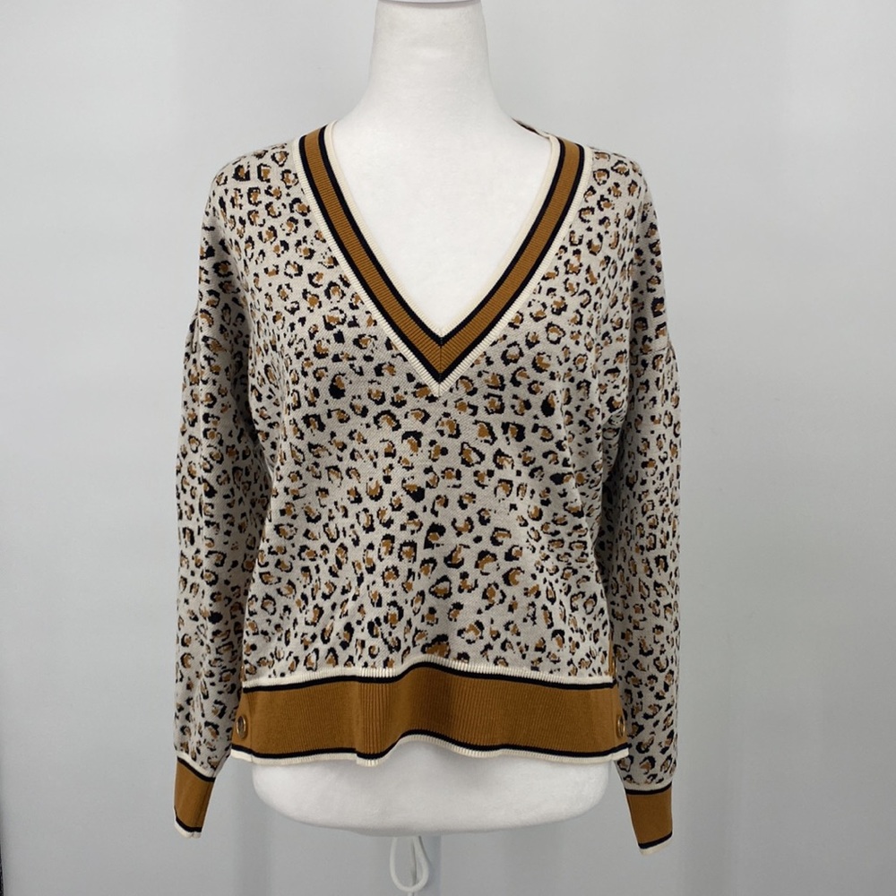 VERONICA BEARD Leopard V Neck Sweater